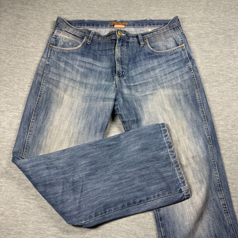 Wrangler Jeans Men 36x34 Blue Denim Bootcut Classic Five Pocket Casual Cotton